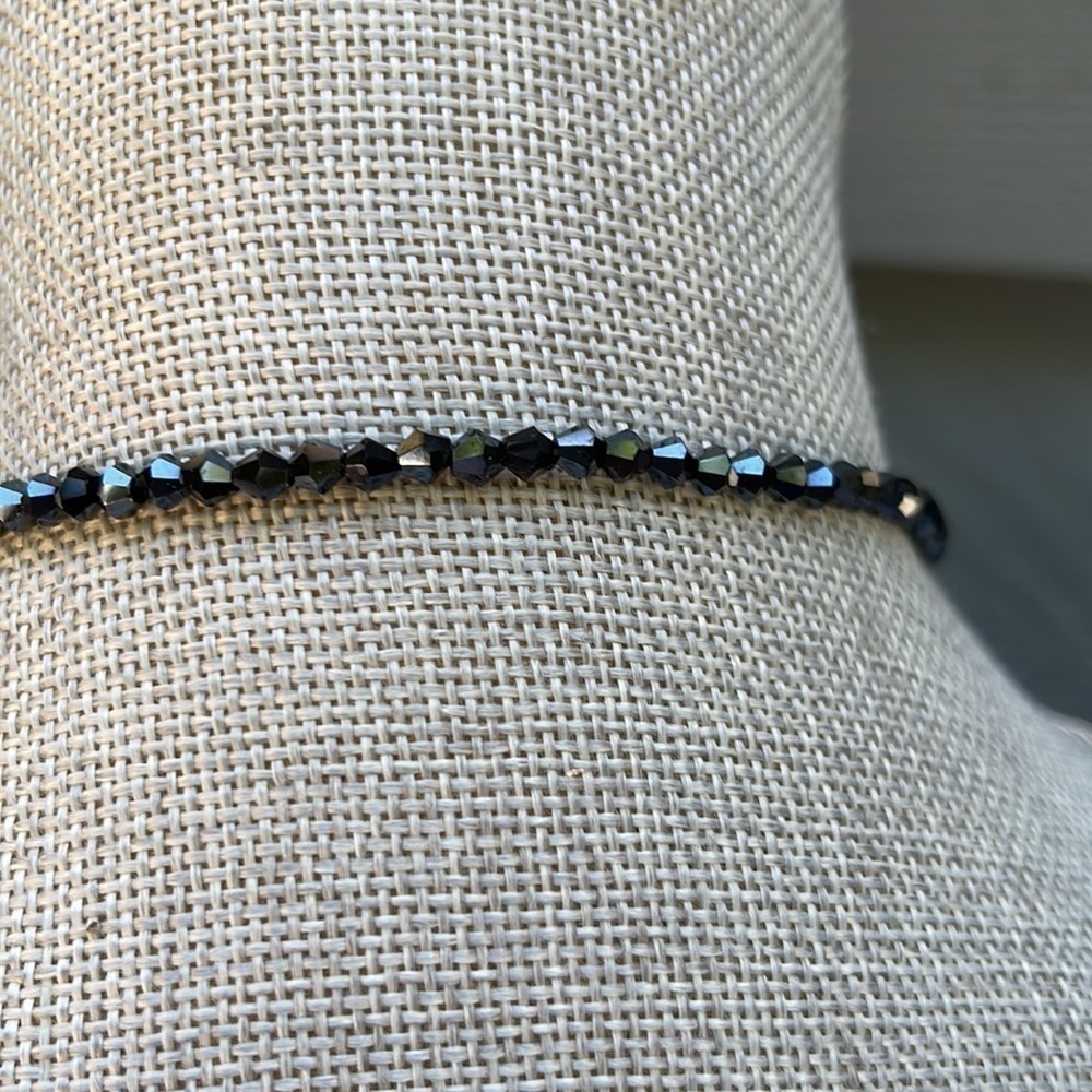 HANDMADE Swarovski Crystals Drop Necklace Charcoal with Silver 40 Inches Long - Picture 7 of 9